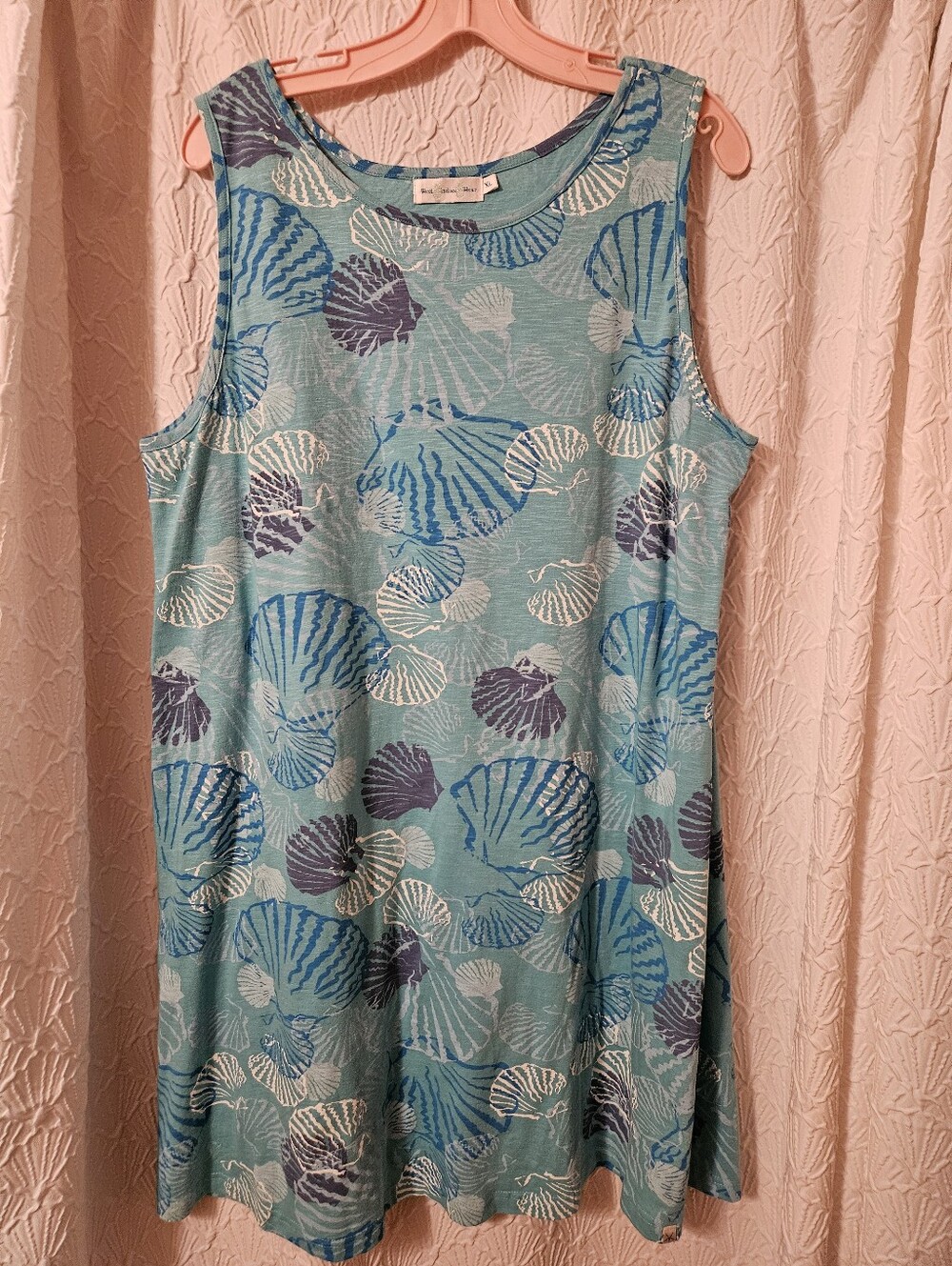 Seashell Print Sleeveless Tunic Dress - Aqua Blue